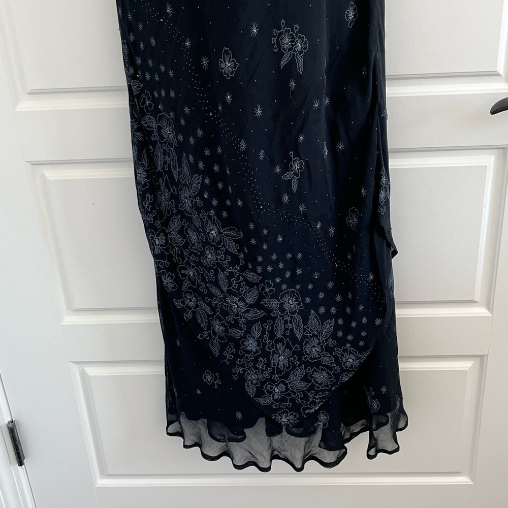 Vintage CDC Black Floral Maxi Dress Beaded Chiffon Dark Fairycore 10 Romantic - Picture 4 of 15
